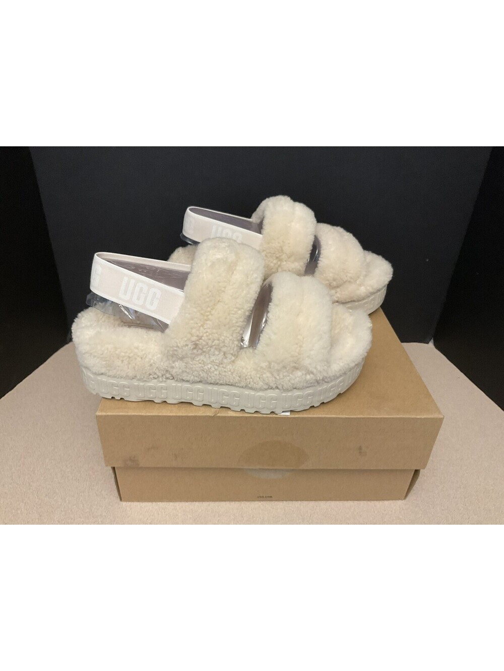 New! Womens UGG® Oh Fluffita “Natural” Platform Slippers/Sandals. Size 9. Nice!